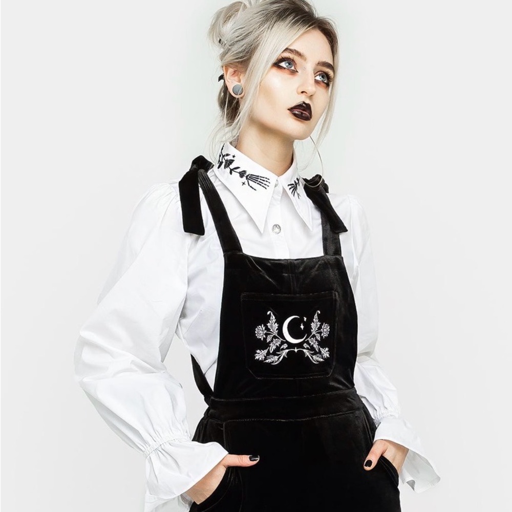 Disturbia Black Velvet Jumpsuit with Moon Embroidery